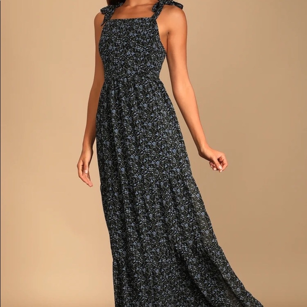 Glad to meet you black floral print maxi dress, size XS